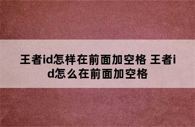 王者id怎样在前面加空格 王者id怎么在前面加空格